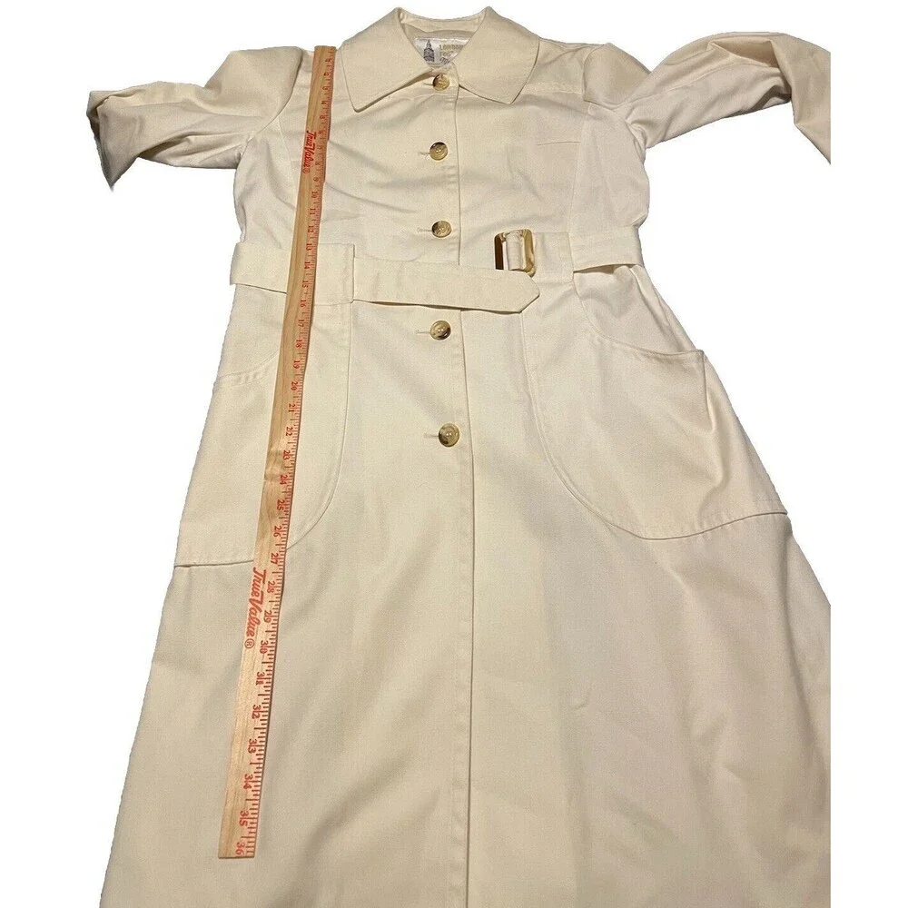 London Fog Off White Maincoat Trench Coat Faux Tortoise Buttons & Buckle - Picture 15 of 16